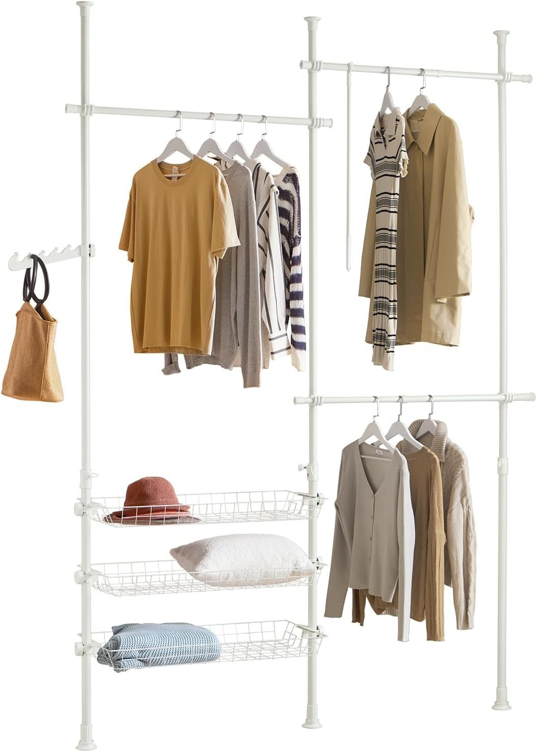 FRG34 Telescopic Clothes Rail White Heavy Duty Open Wardrobe