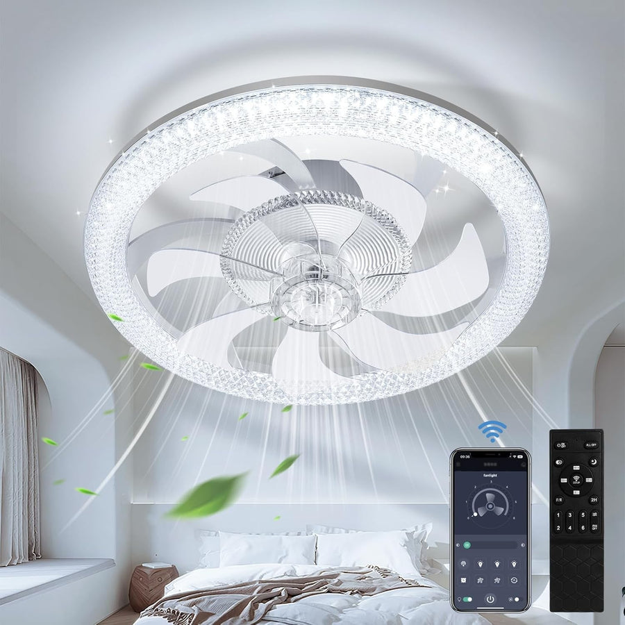 Bellanny 48CM Ceiling Fan, 6 Speeds, Dimmable LED, Remote, Reversible