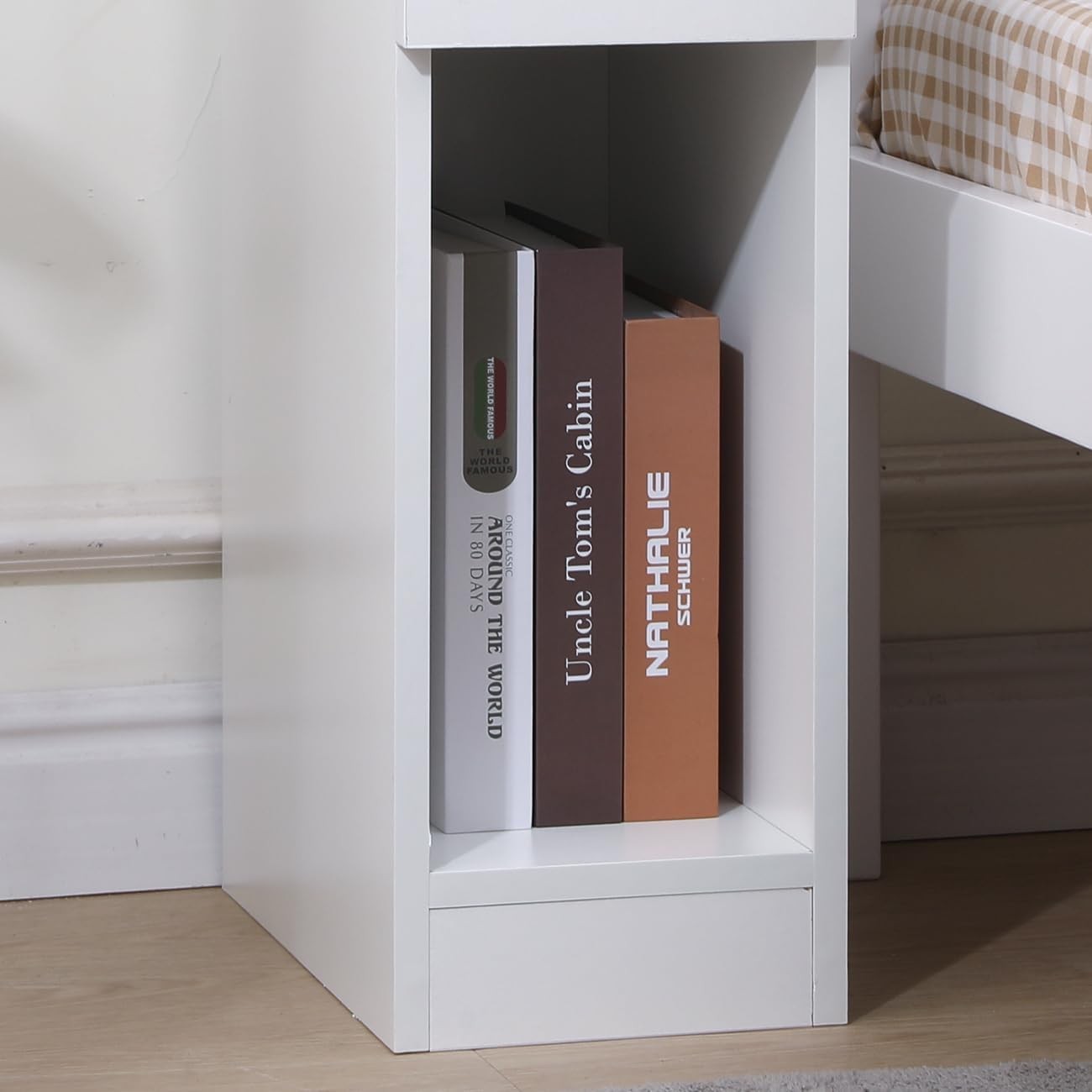 Set of 2 Slim White Bedside Tables with Drawer & Shelf, Narrow Nightstands