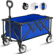 Blue Heavy Duty Folding Wagon 100L All-Terrain Garden Camping Beach Trolley