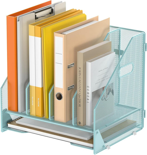 Desk File Organizer with 4 Adjustable Compartments & Letter Tray – Mesh Desktop