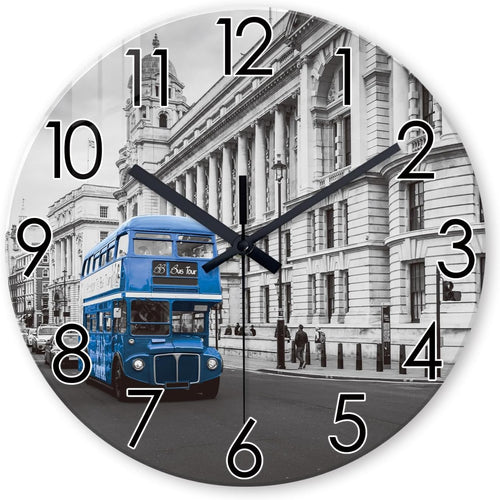 12" London Bus Wall Clock Silent Round Glass Modern Home Decor