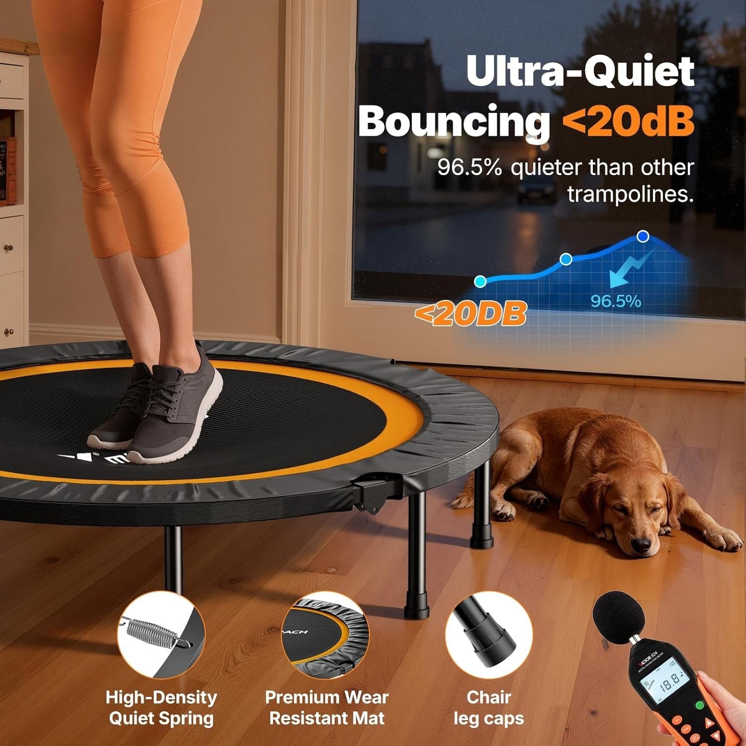 48” Quiet Foldable Exercise Trampoline Indoor Rebounder 330lb Capacity