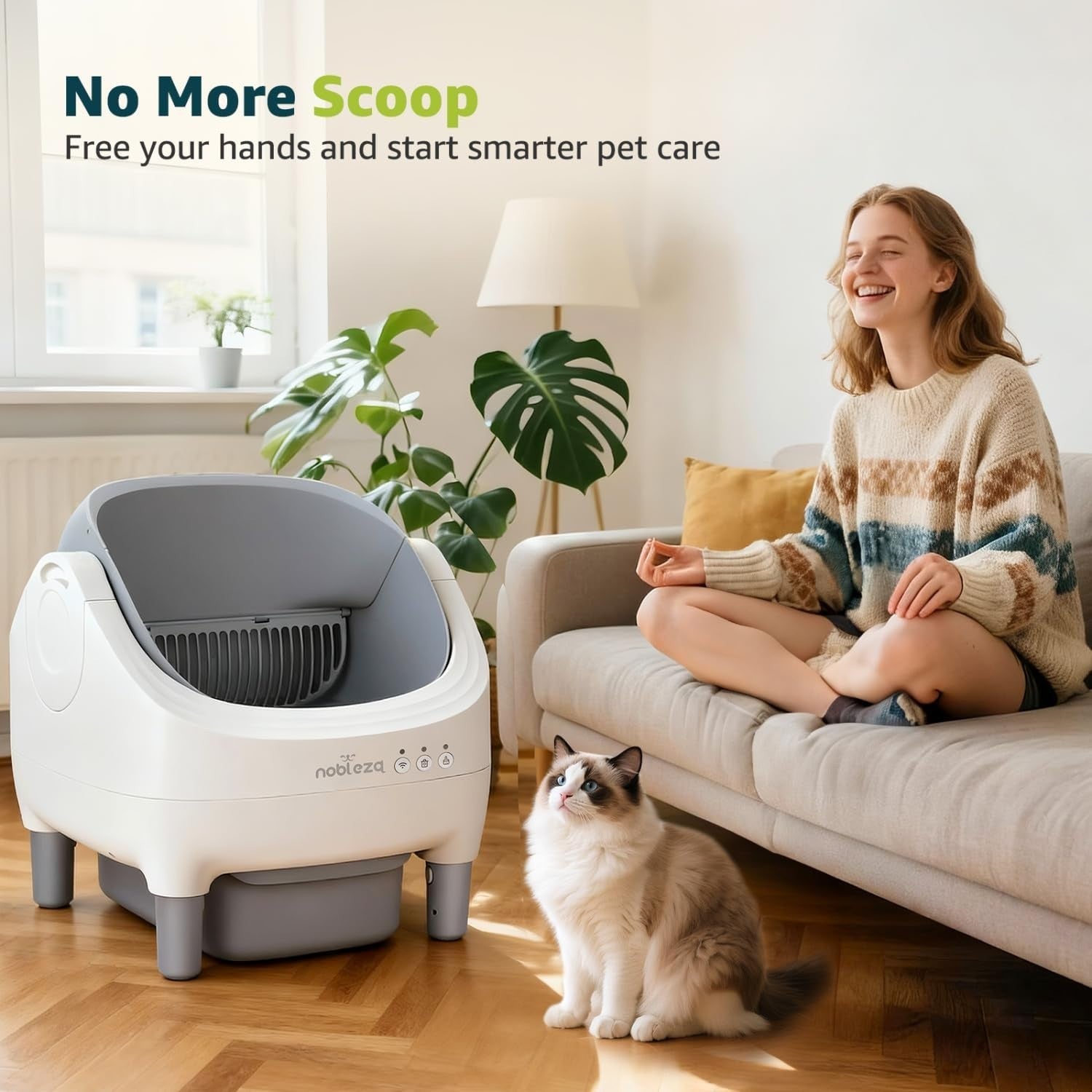 Self Cleaning Cat Litter Box App Control 76L Auto Odor Control Tray