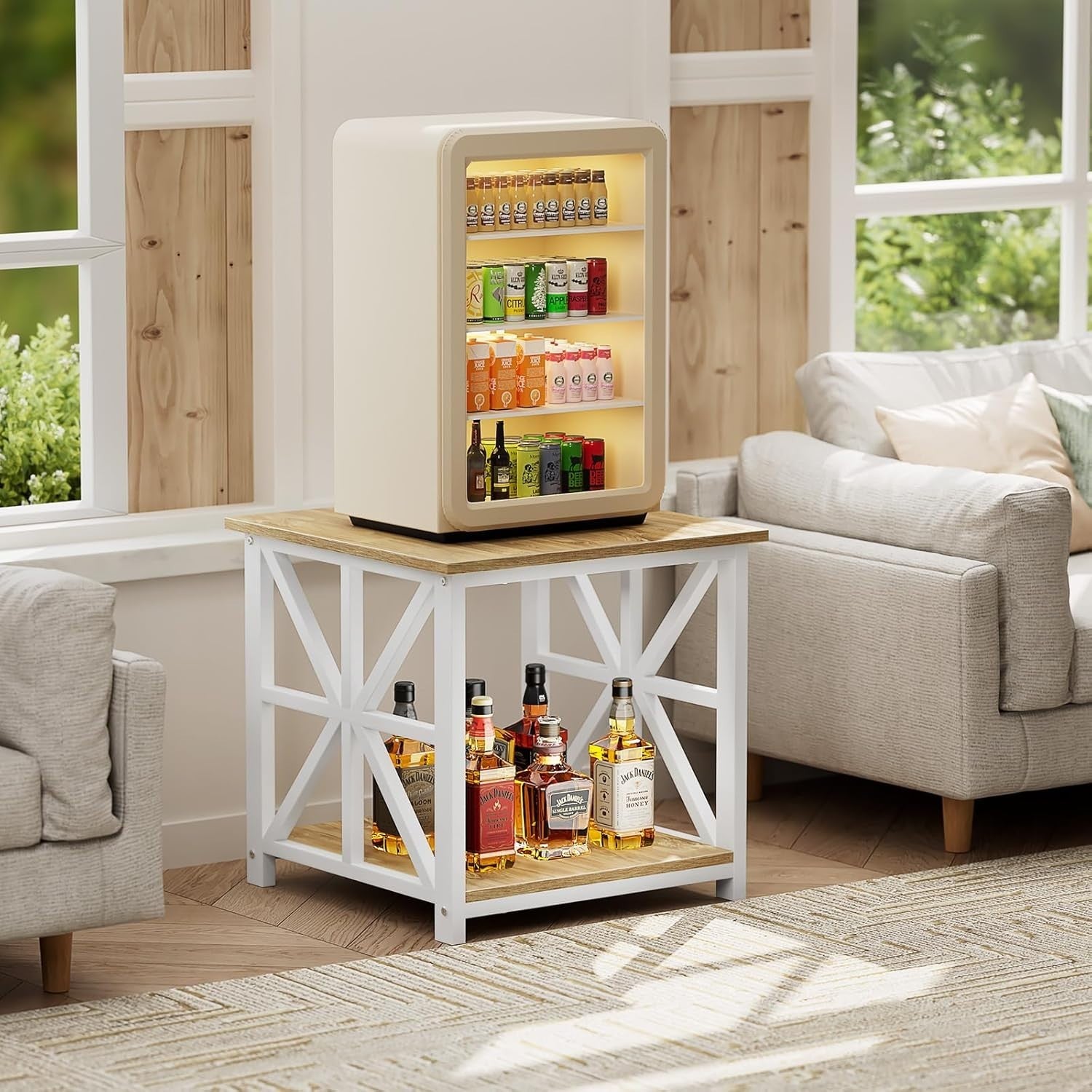 Oak 2-Tier Square Side Table 60x60x60 cm | Large End Table w/ Storage