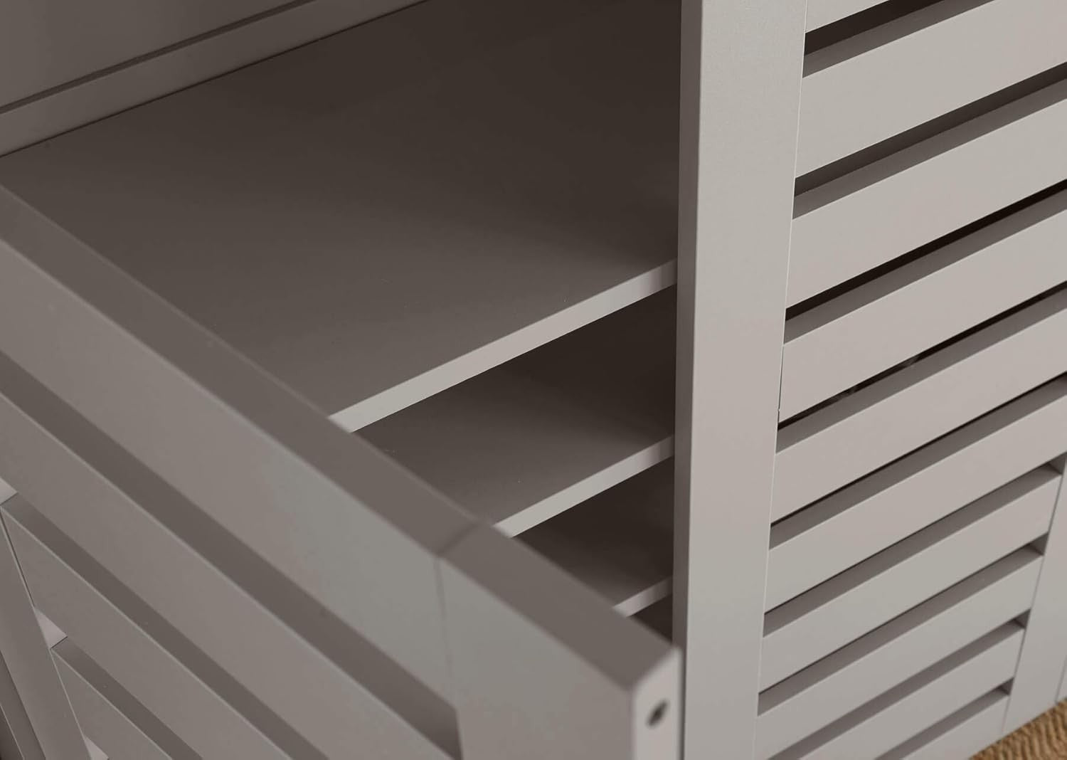 Grey 3 Door Wooden Shoe Cabinet with Slatted Doors, Large Storage Cupboard
