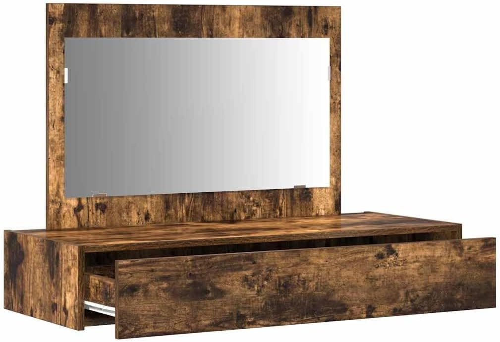 Smoked Oak Vanity Dressing Table w/ Mirror & Drawer Modern Bedroom Furniture