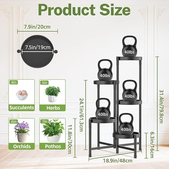 5 Tier Tall Metal Plant Stand Indoor Outdoor Foldable Corner Flower Shelf