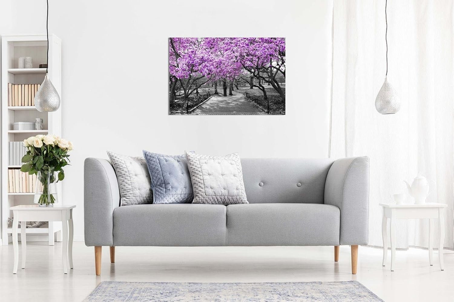 Black White Purple Blossom Canvas Wall Art Small Modern Home Decor Print