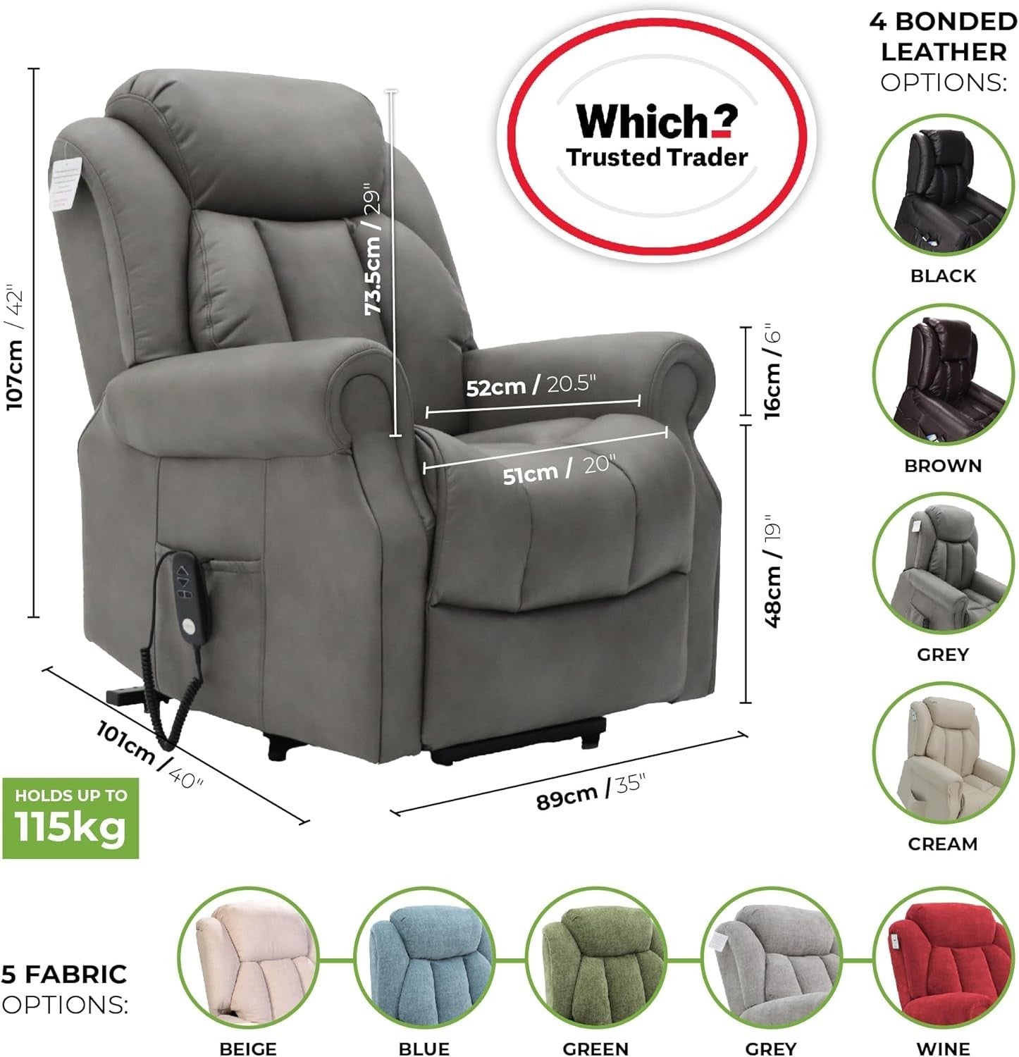 Dual Motor Lift Recliner Chair Heat Massage Leather Riser Mobility Support Grey