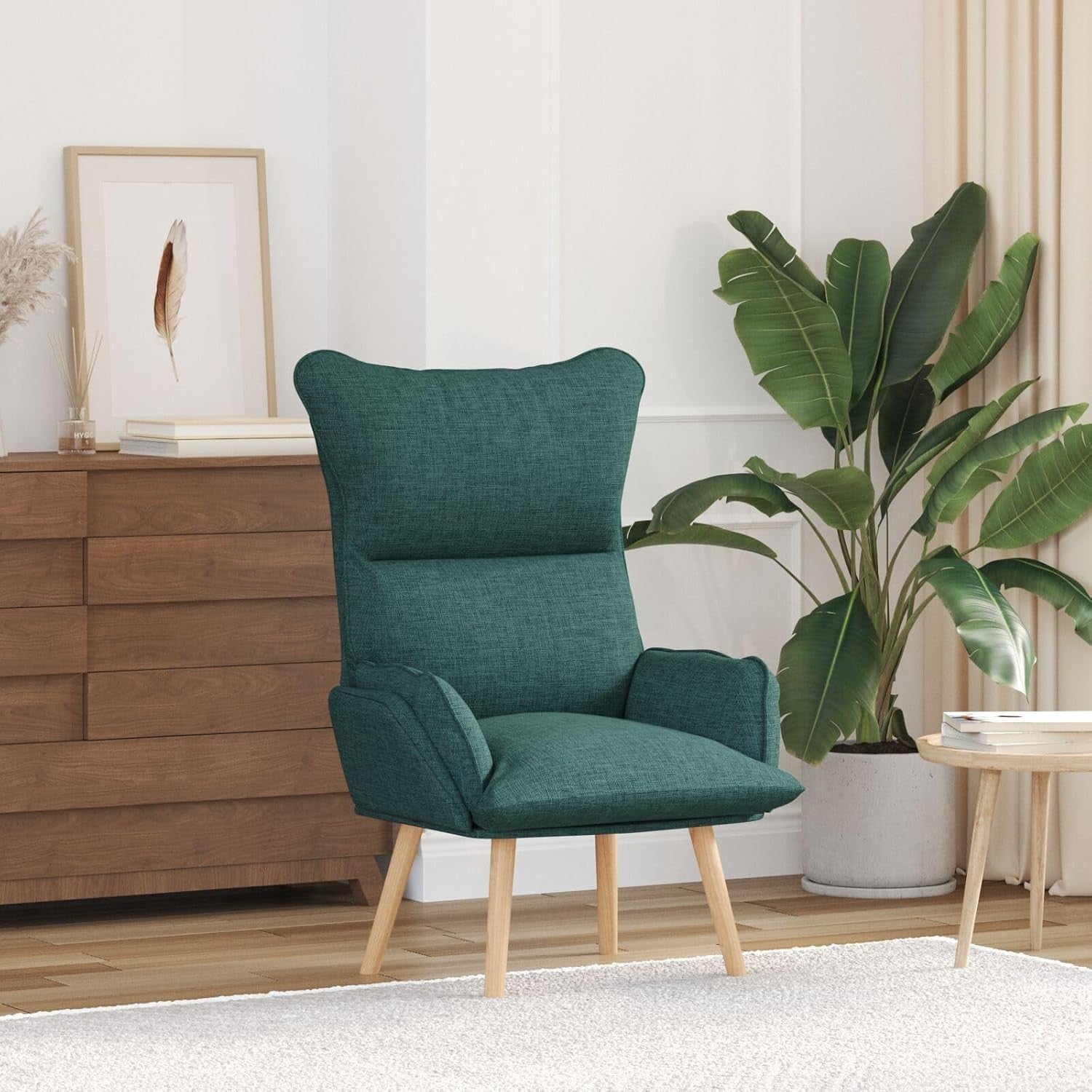 Ergonomic Green Recliner Chair with Removable Cushion & Wooden Legs