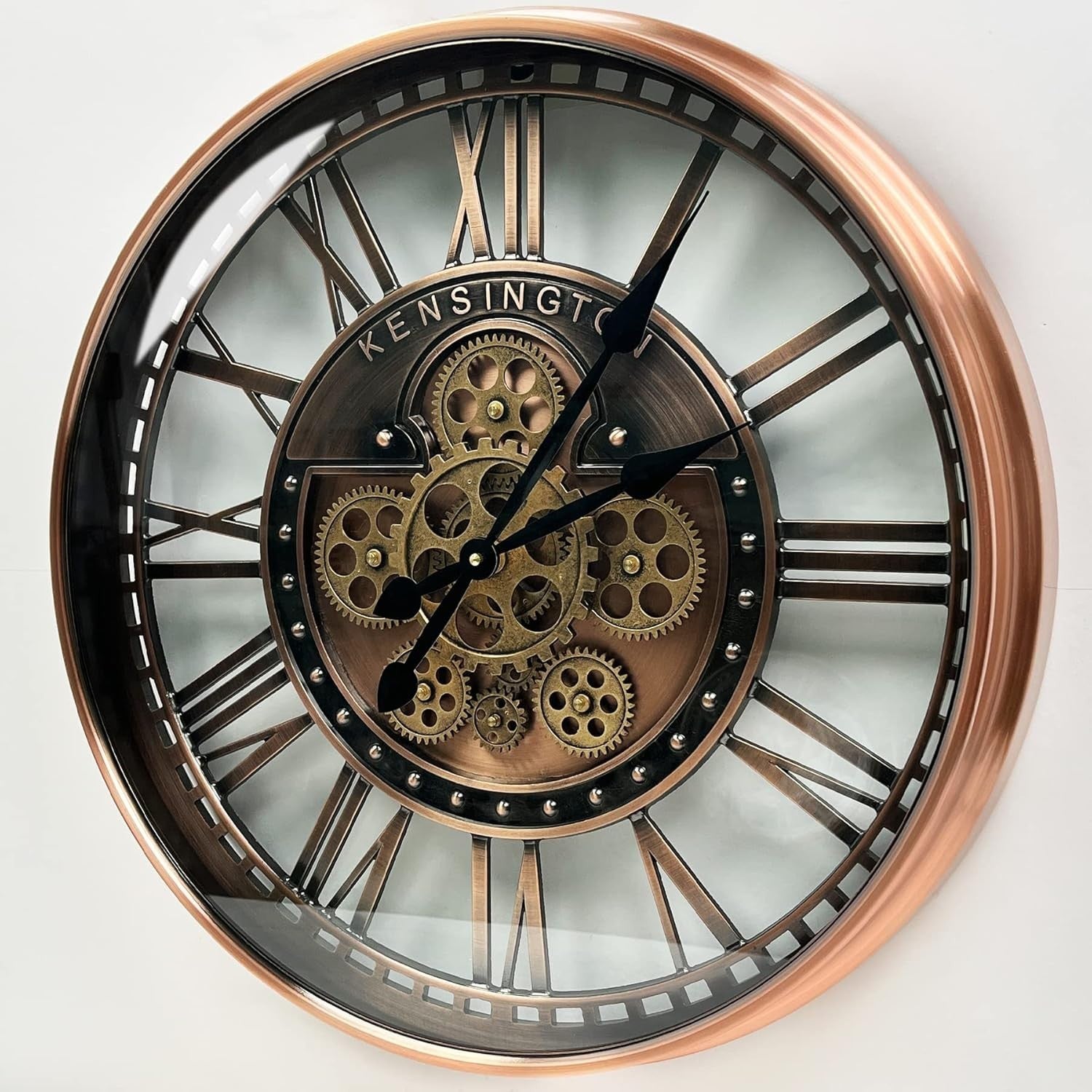 21" Copper Wall Clock Moving Gears Steampunk Industrial Metal Retro