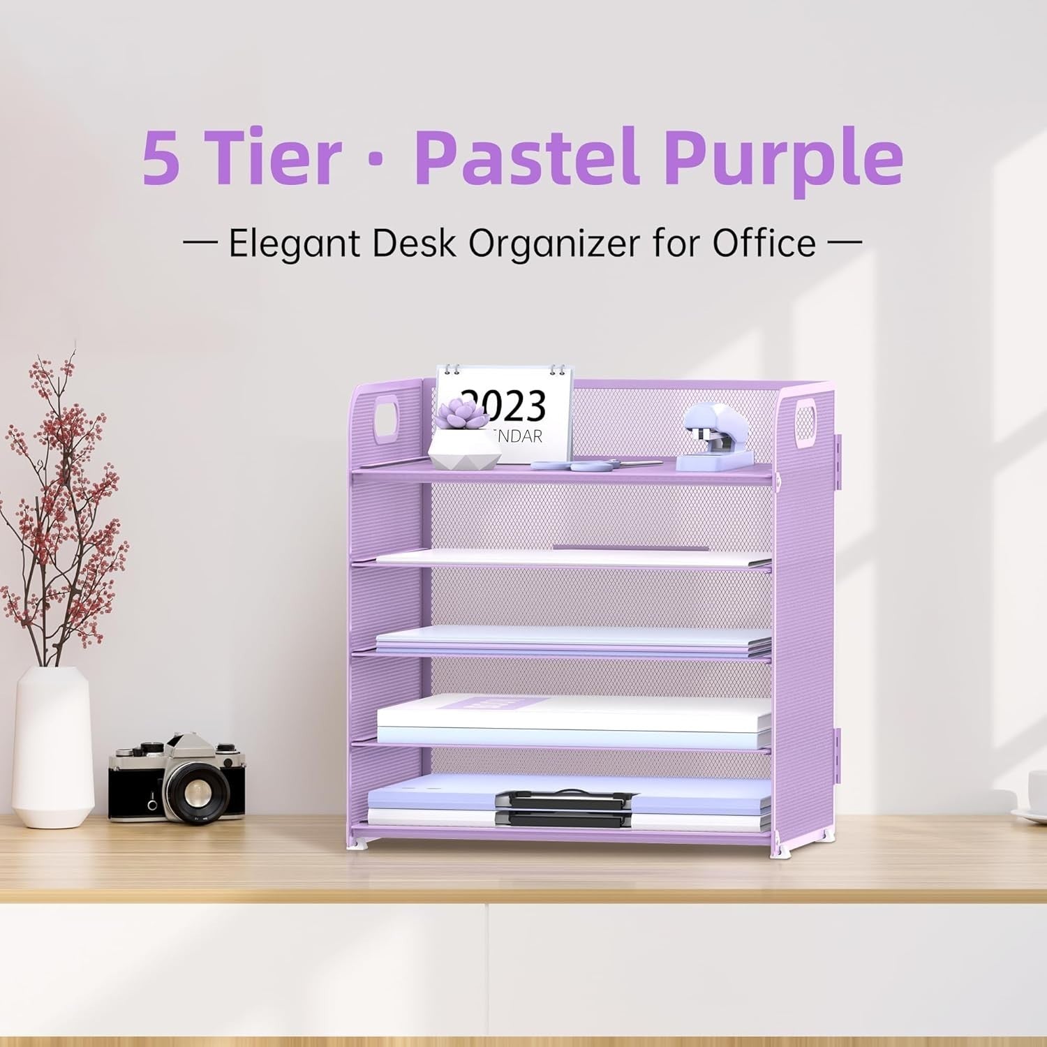 5-Tray Metal Desk Organizer Letter Tray File Holder for Office & Home