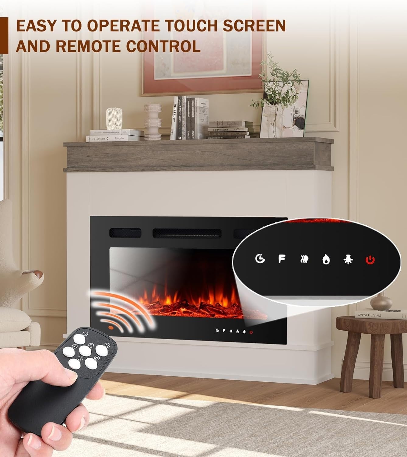 40” Ultra-Thin Electric Fireplace Heater with 12 LED Flames & Remote Control