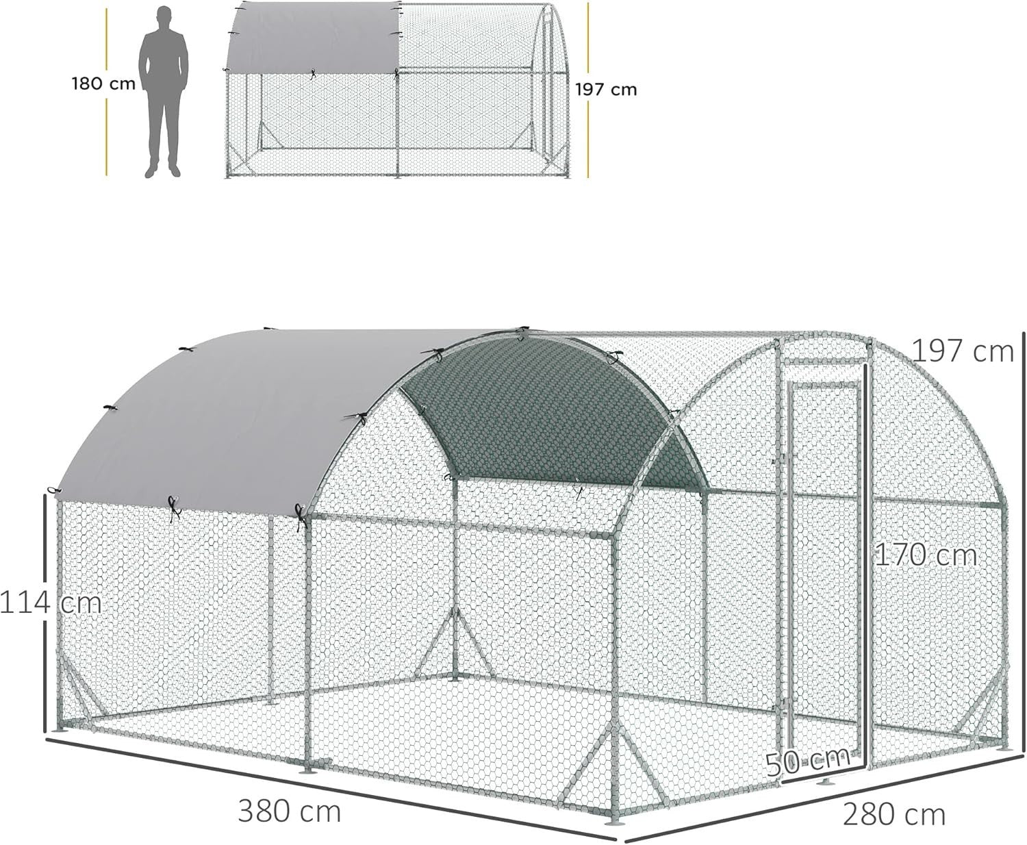 Walk In Chicken Run 2.8x3.8m Galvanised Coop UV Cover Door