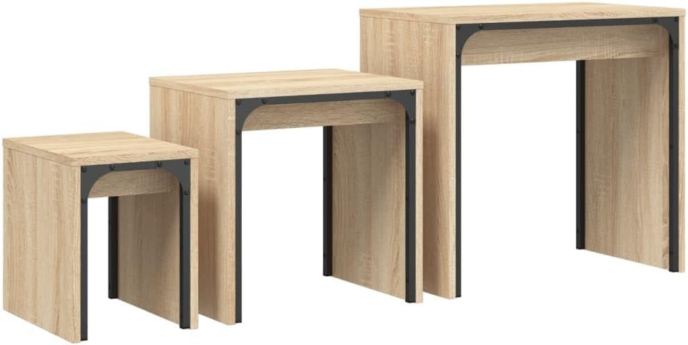Nesting Coffee Tables Set of 2 Sonoma Oak Wood Industrial Style Side End Table