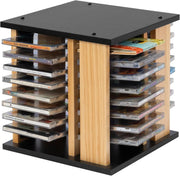 360° Rotating CD Storage Rack Holds 68 Cases Wood Organizer Black
