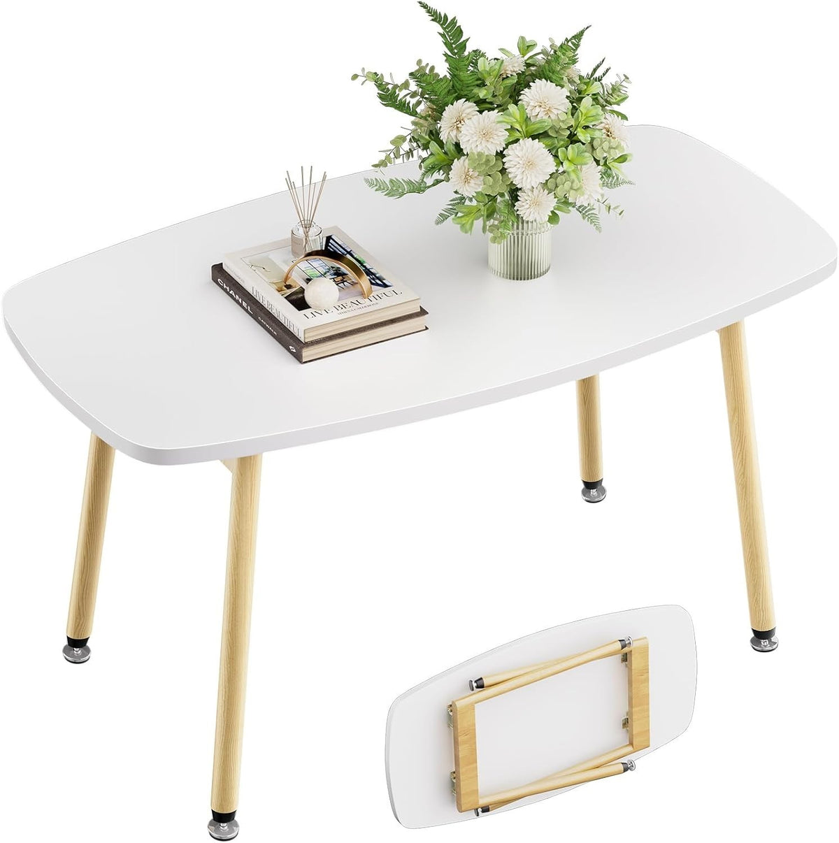 Portable Folding Coffee Table White for Small Spaces, Modern 80x40cm