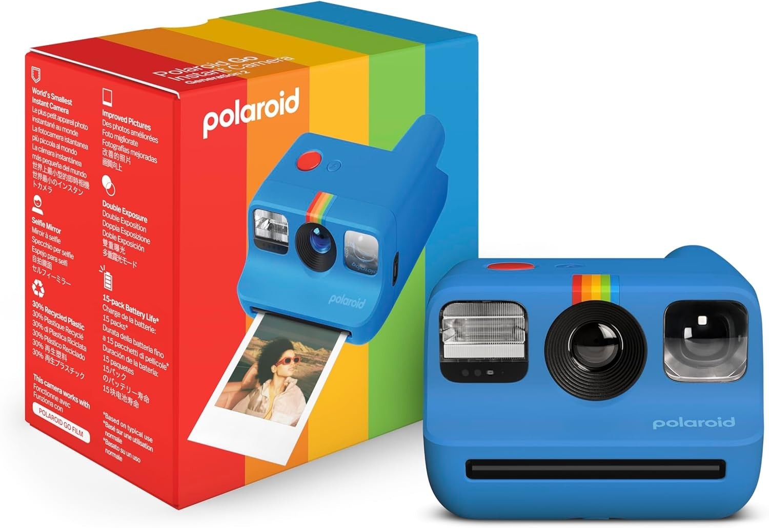 Mini Instant Film Camera Blue USB-C Selfie Timer Portable Retro Camera