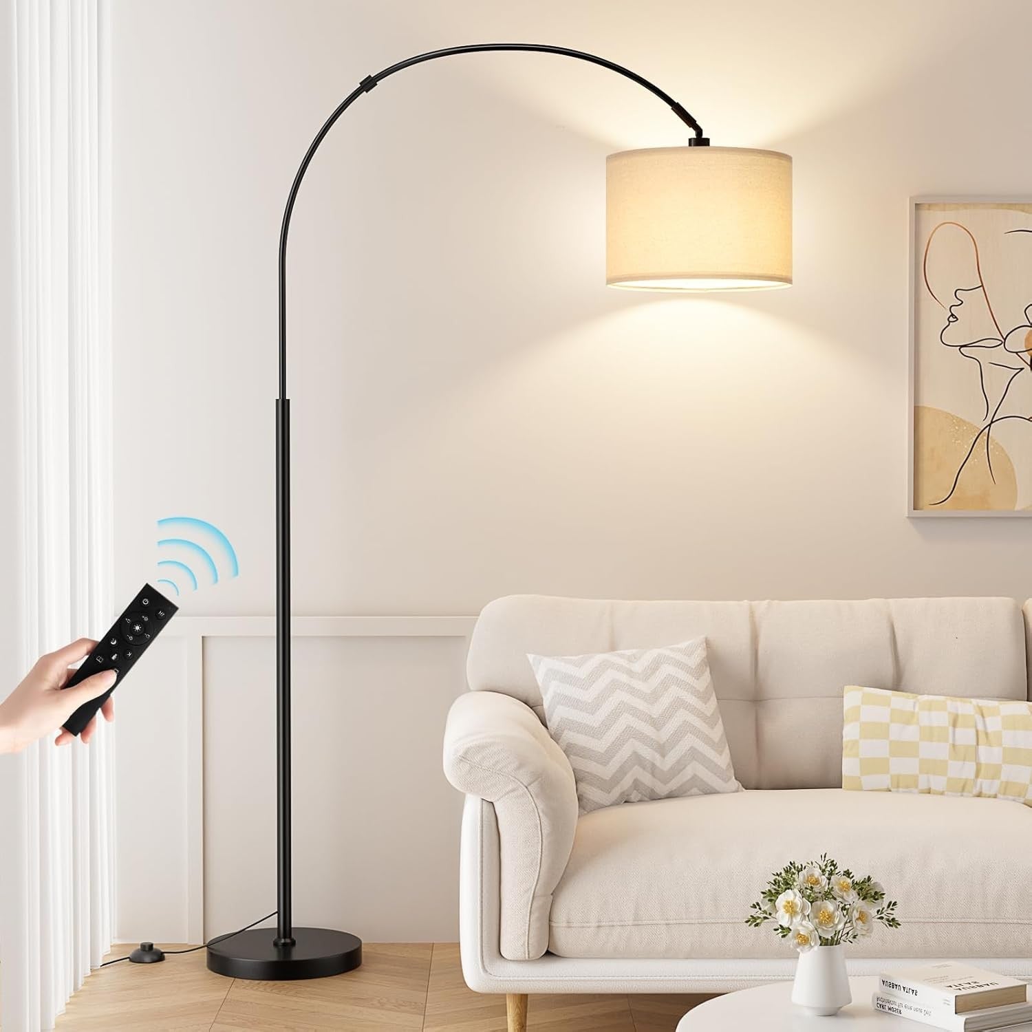 Arc Floor Lamp Remote Dimmable Corner Standing Light Modern Tall Lamp