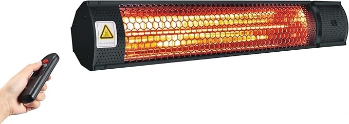 2000W Gold Halogen Outdoor Patio Heater Wall Mount Remote IP65 Waterproof