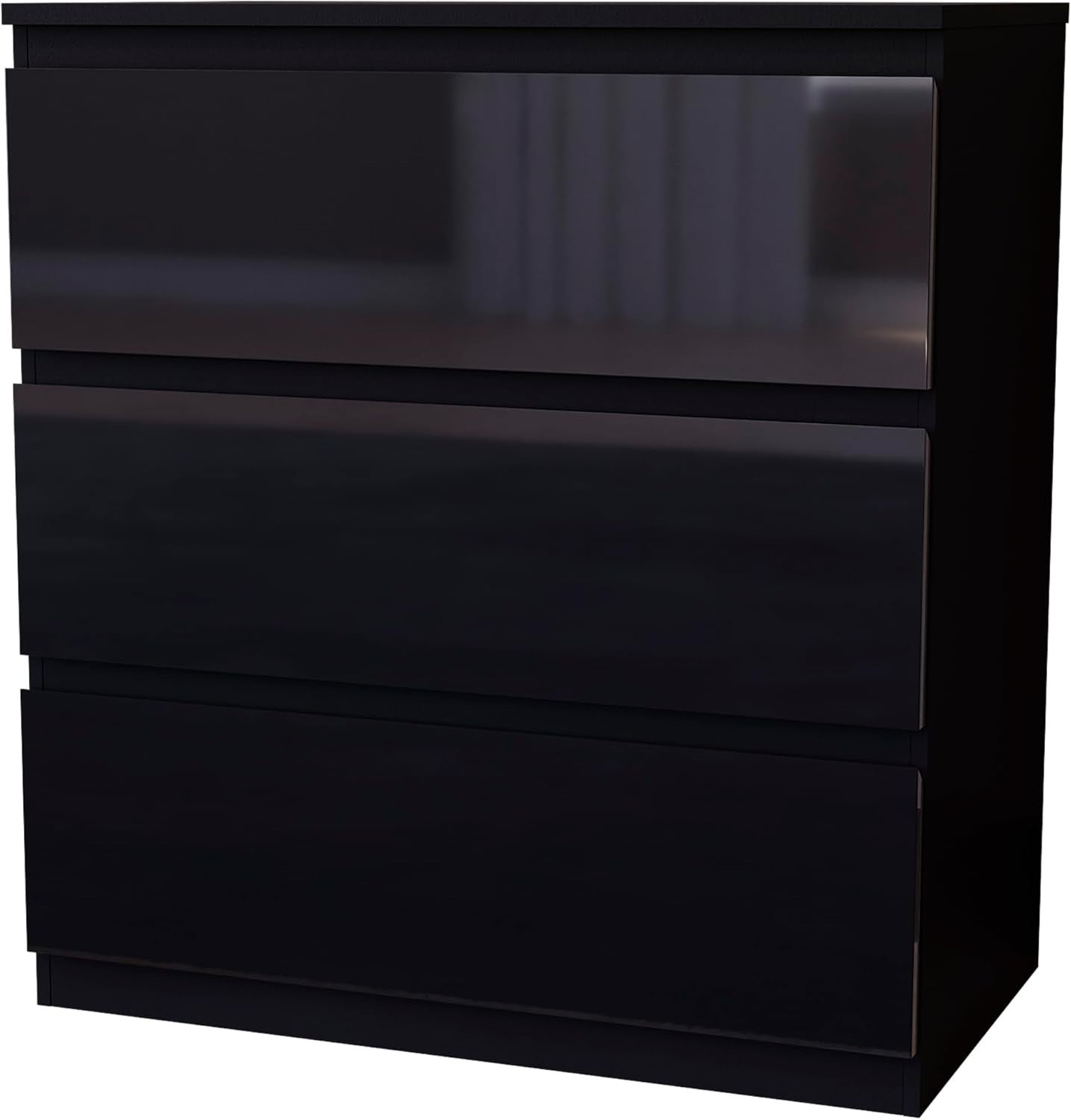 Black Gloss 3 Drawer Chest Compact Storage Cabinet Bedroom Organizer