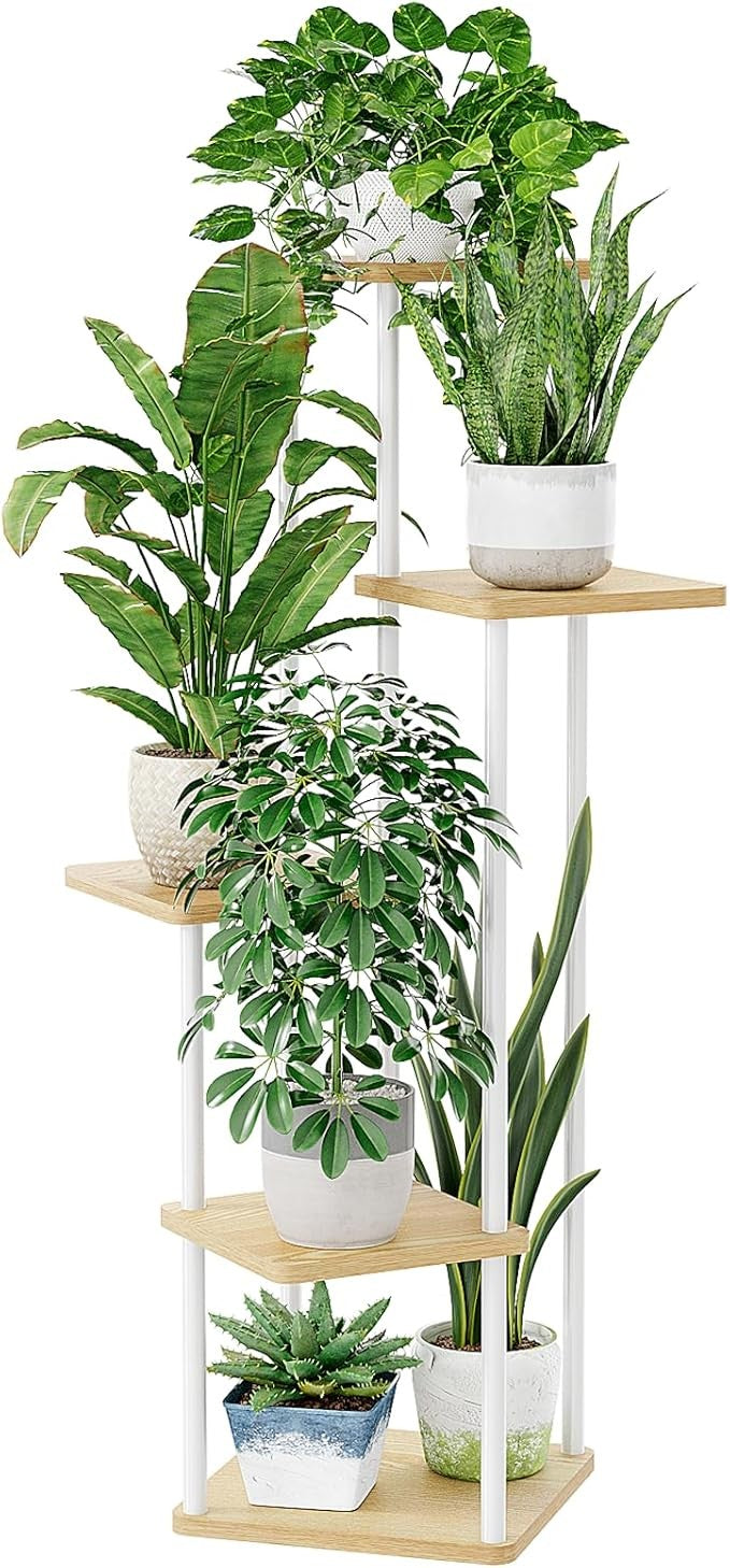 5 Tier White Metal Plant Stand Indoor Outdoor Flower Pot Shelf for Patio Balcony