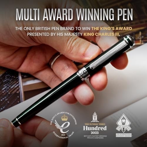 Luxury Rollerball Pen Dark Black Green Chrome Medium Gift