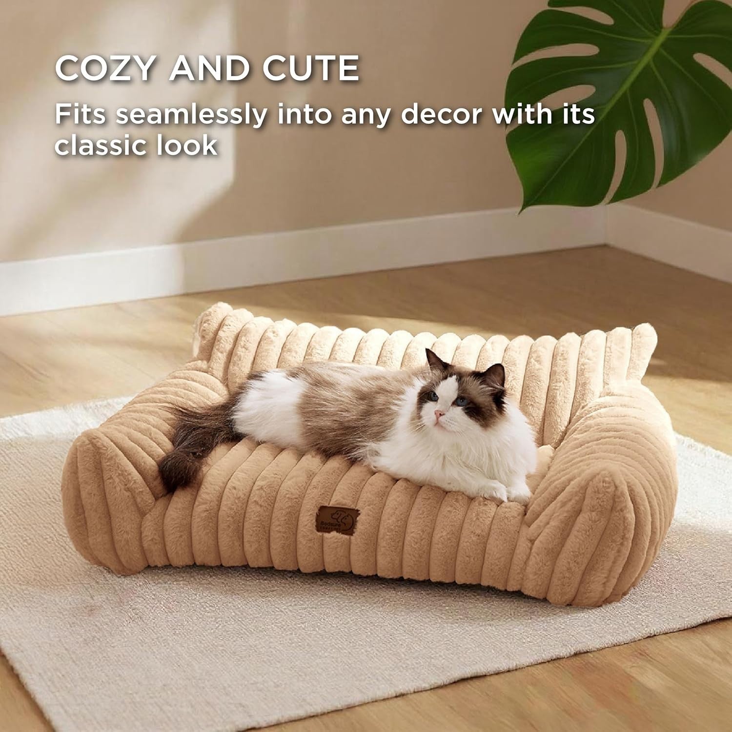 Washable Cat Sofa Bed Faux Fur Pet Couch 61cm Non Slip Removable Cover