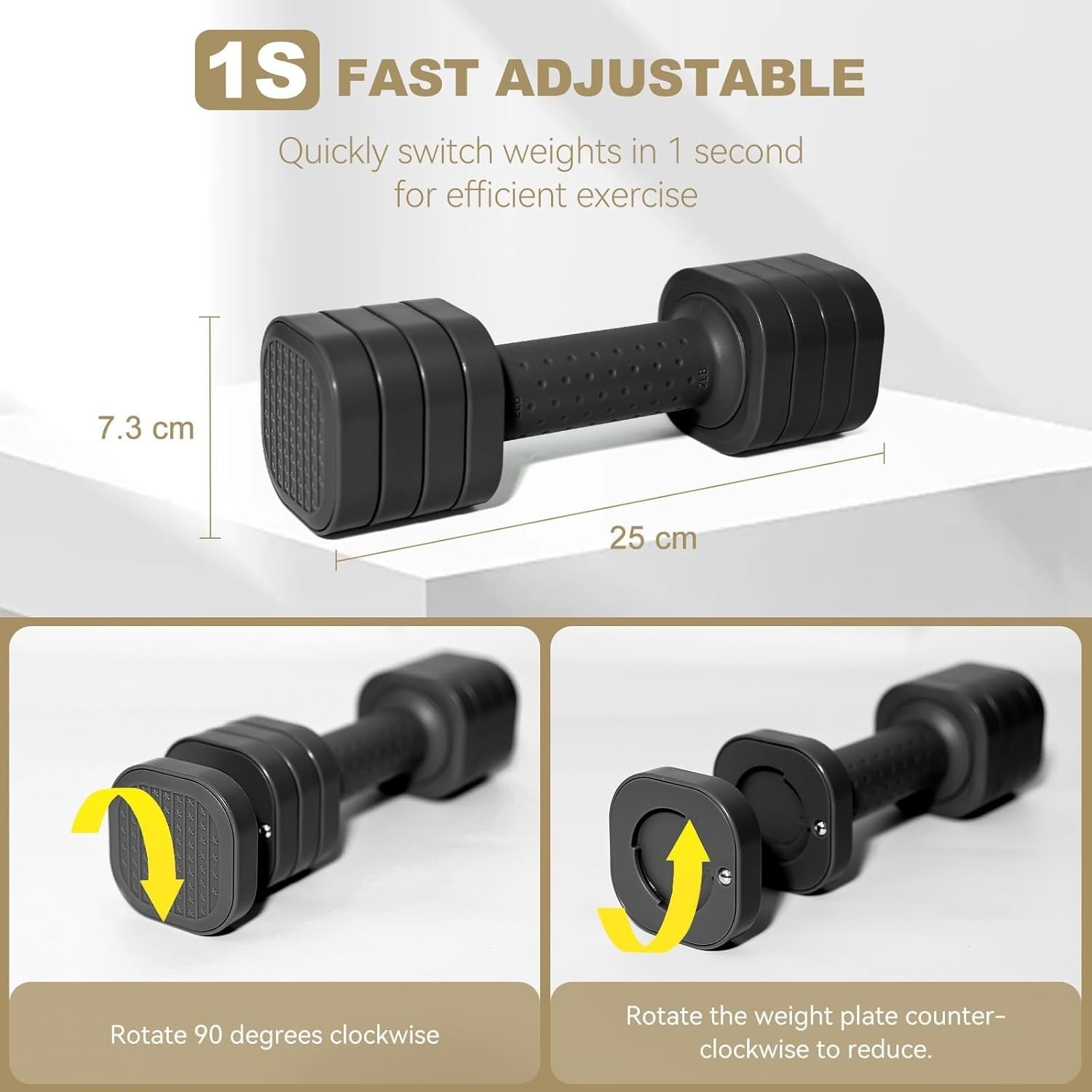 Adjustable Dumbbell Set 4-in-1 Hand Weights Non Roll Home Gym Training