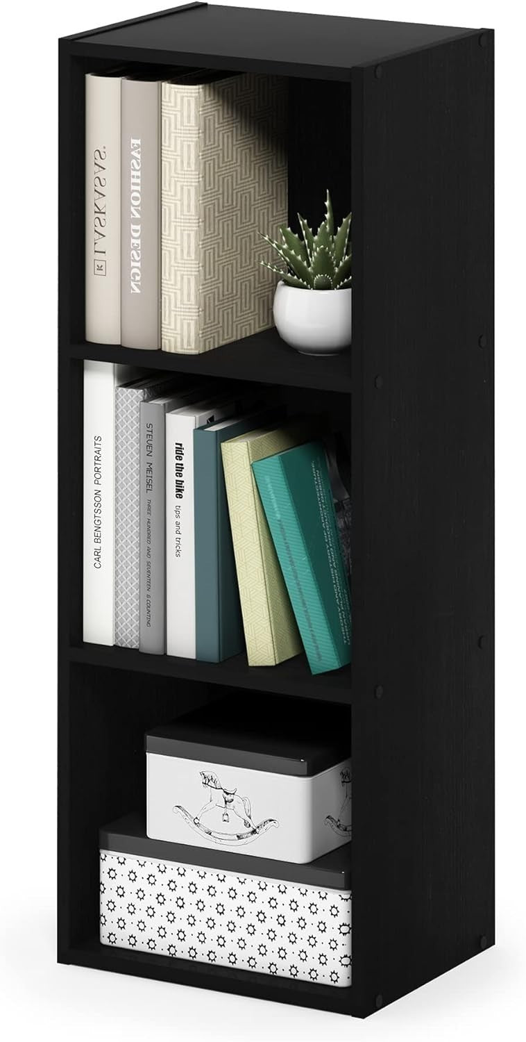3 Cube No Tool Bookcase Small Storage Shelf Compact Organizer Bookshelf Black