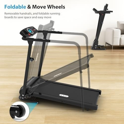 Foldable Senior Treadmill with Handrails 300lb Capacity Heart Rate Monitor