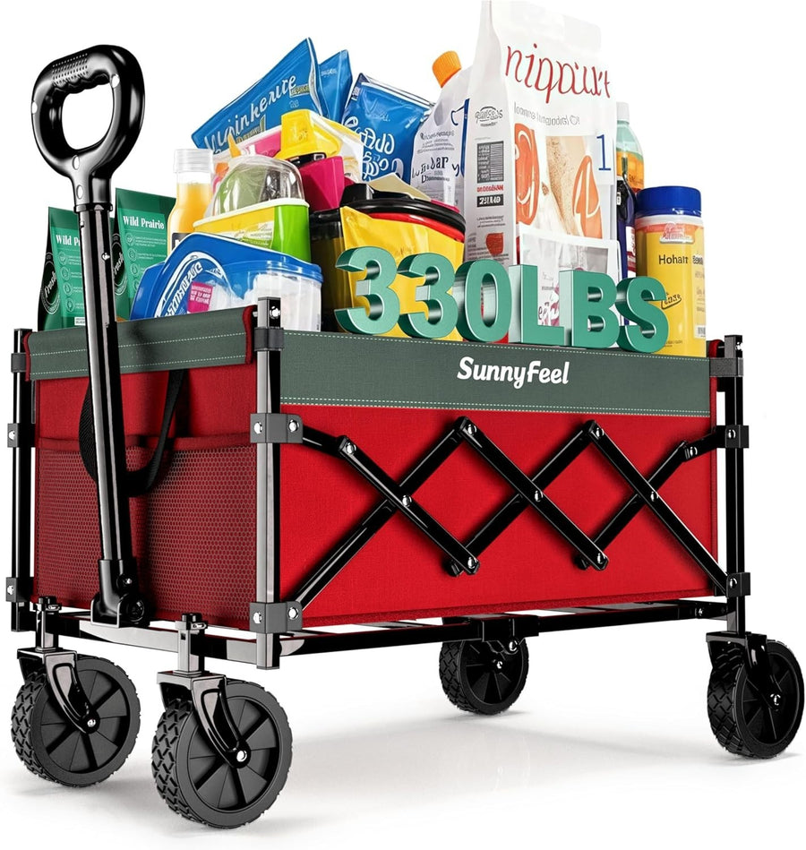Heavy Duty Collapsible Wagon Cart 110L 330lb Load All Terrain Wheels Red