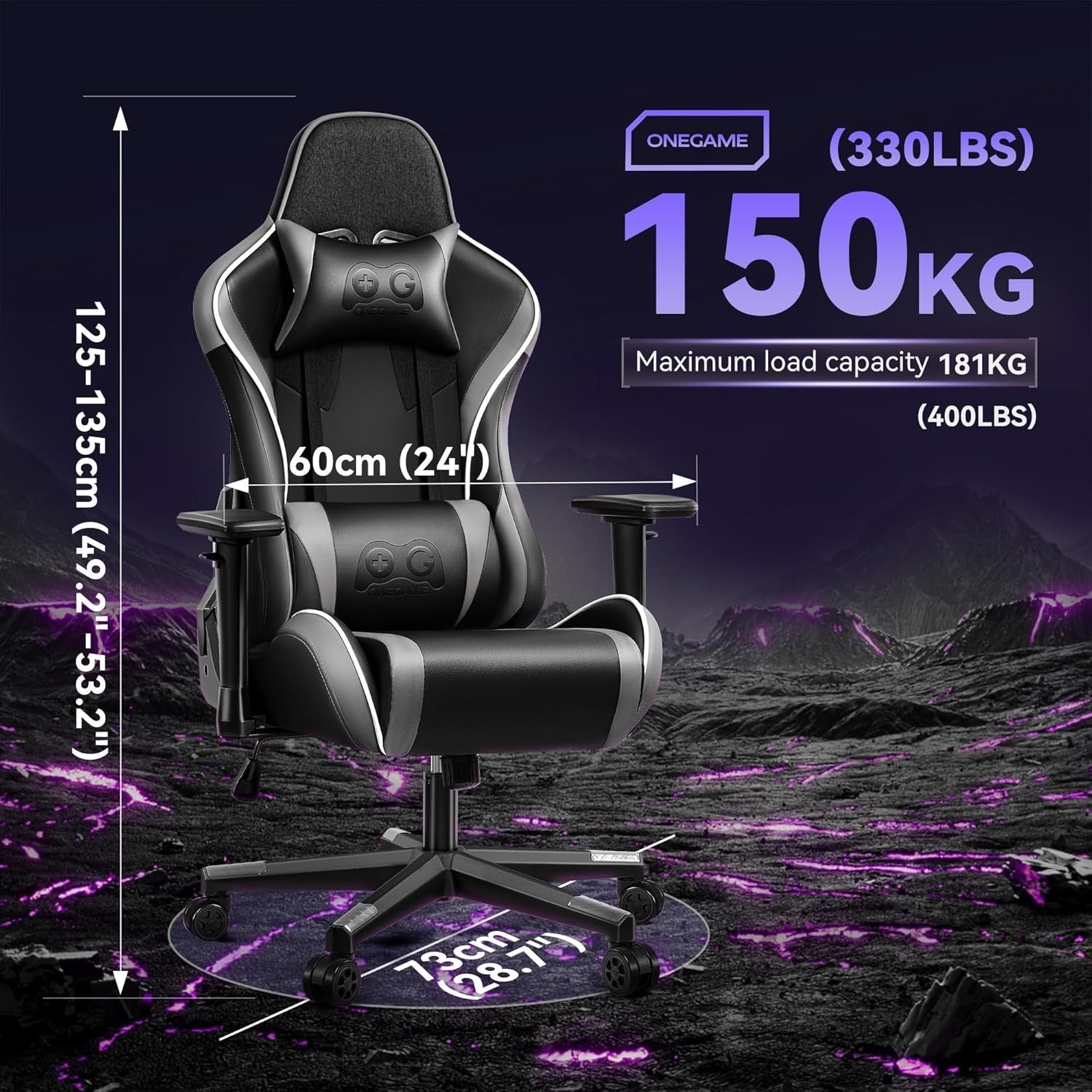 Ergonomic Grey Gaming Chair High Back Adjustable Recliner Swivel Office Home Stu