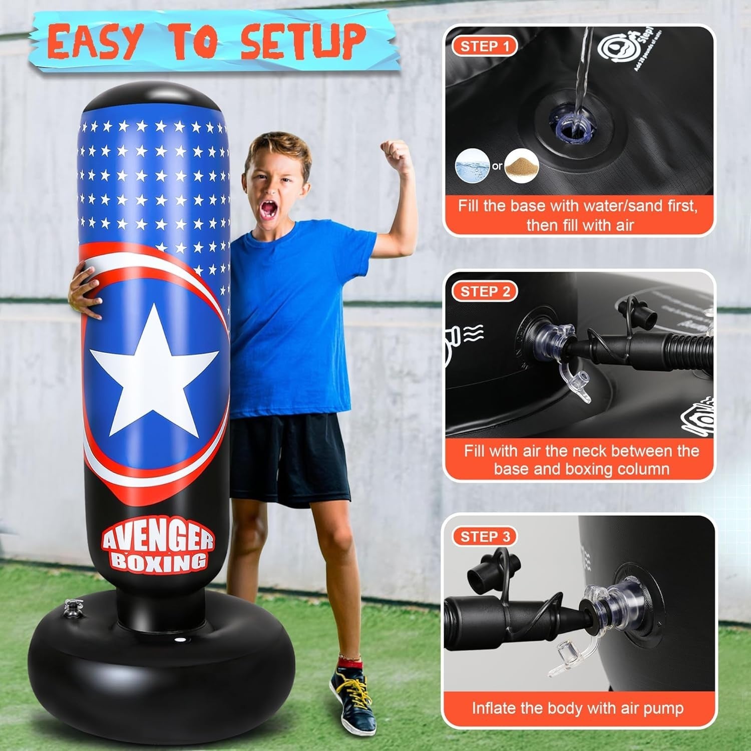 Kids Inflatable Punching Bag 66in Free Standing Boxing Set Gloves