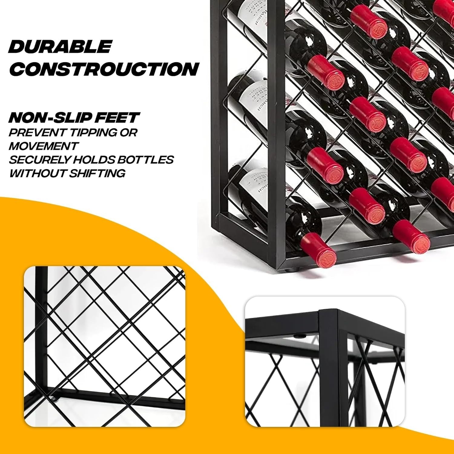 32 Bottle Wine Rack Freestanding Metal Wine Storage Shelf with Tabletop Black