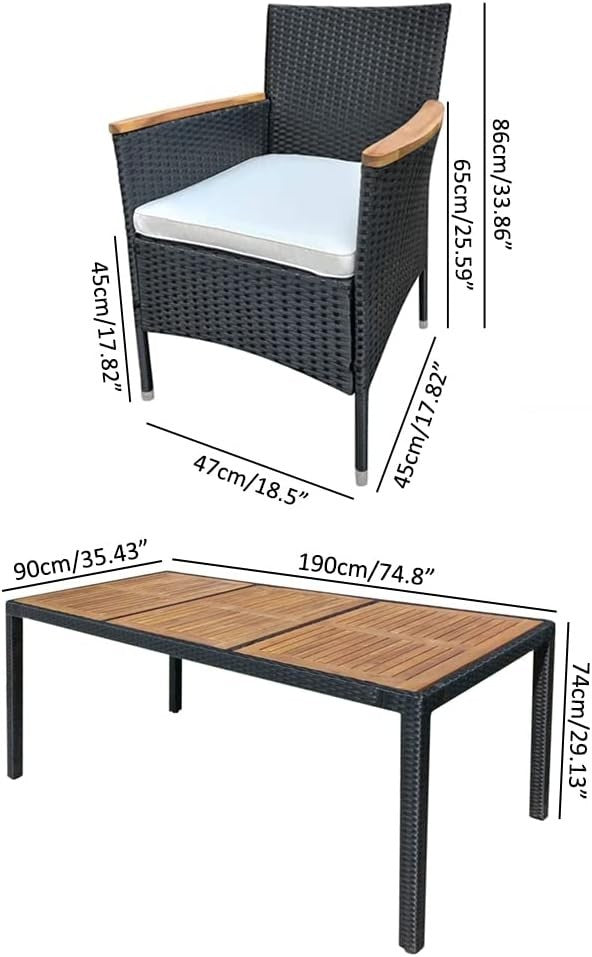 Outdoor Rattan Dining Set 9-Piece Wood Table Stackable Chairs Garden Patio