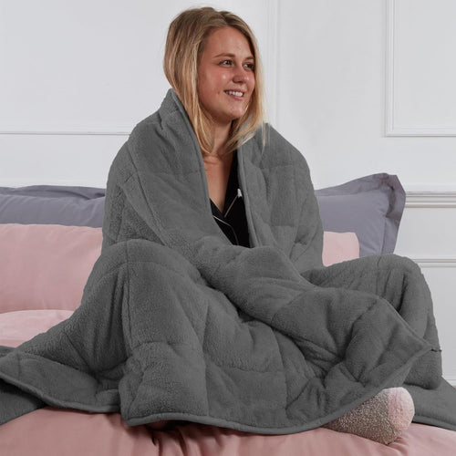 Teddy Fleece Weighted Blanket Charcoal Grey 4kg 125x150cm Calming Comfort