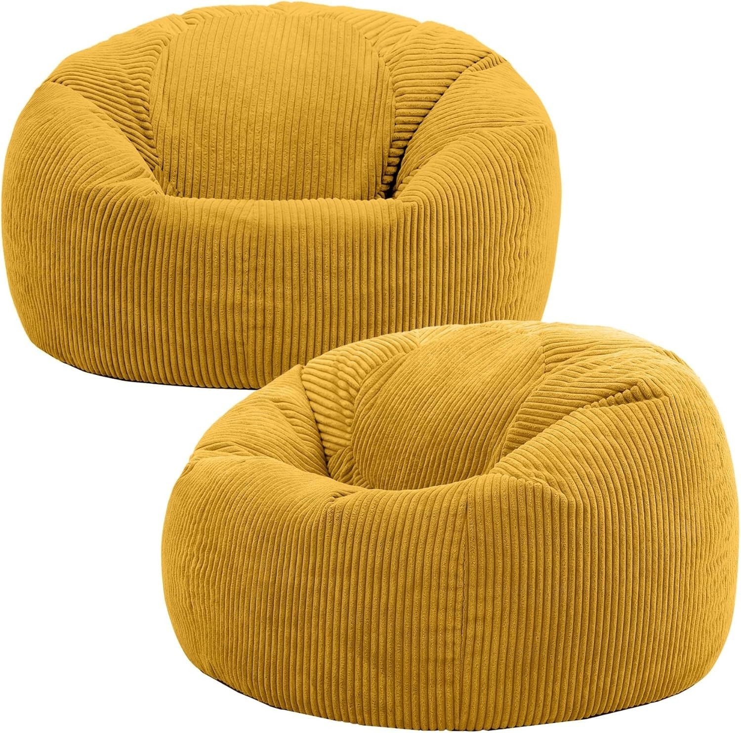 2x Corduroy Bean Bag Chairs Adult Large Comfy Sofa Seat Ochre Yellow
