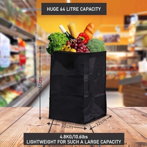 4 Wheel Lightweight Folding Shopping Trolley 75.6L Extra Large Black