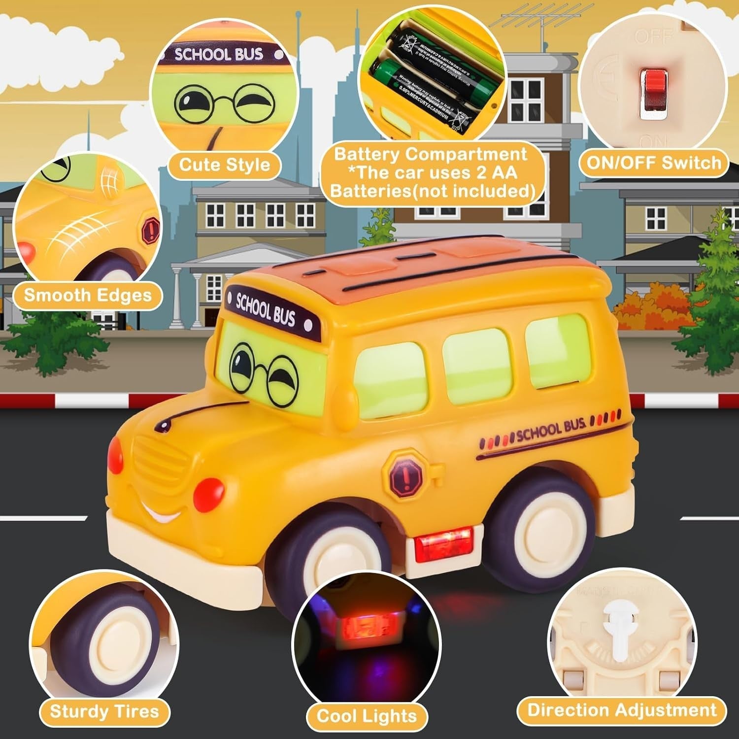 Cartoon RC School Bus 2.4GHz Remote Control Toy for Toddlers Boys Girls 1–3
