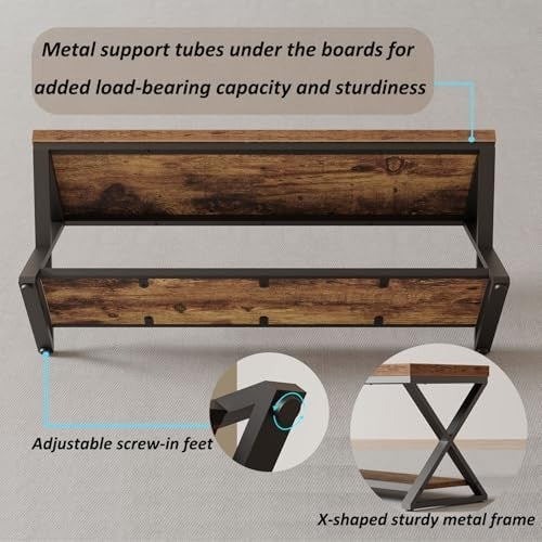 Rustic Brown Wood & Metal Entryway Bench with Shoe Storage Industrial Foyer Seat
