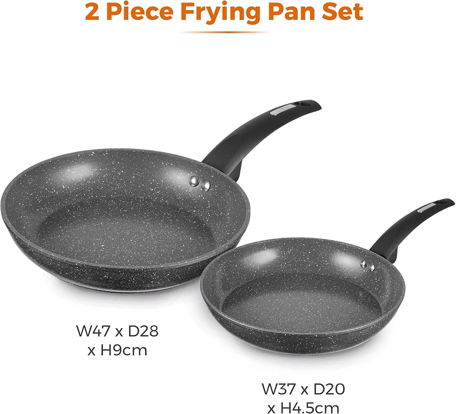 2pcs Graphite Non Stick Induction Frying Pan Set 20/28cm with Soft Grip Handles