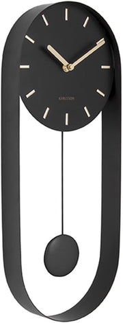 Modern Black Metal Wall Clock with Pendulum – Silent, Sleek Design 52.7cm