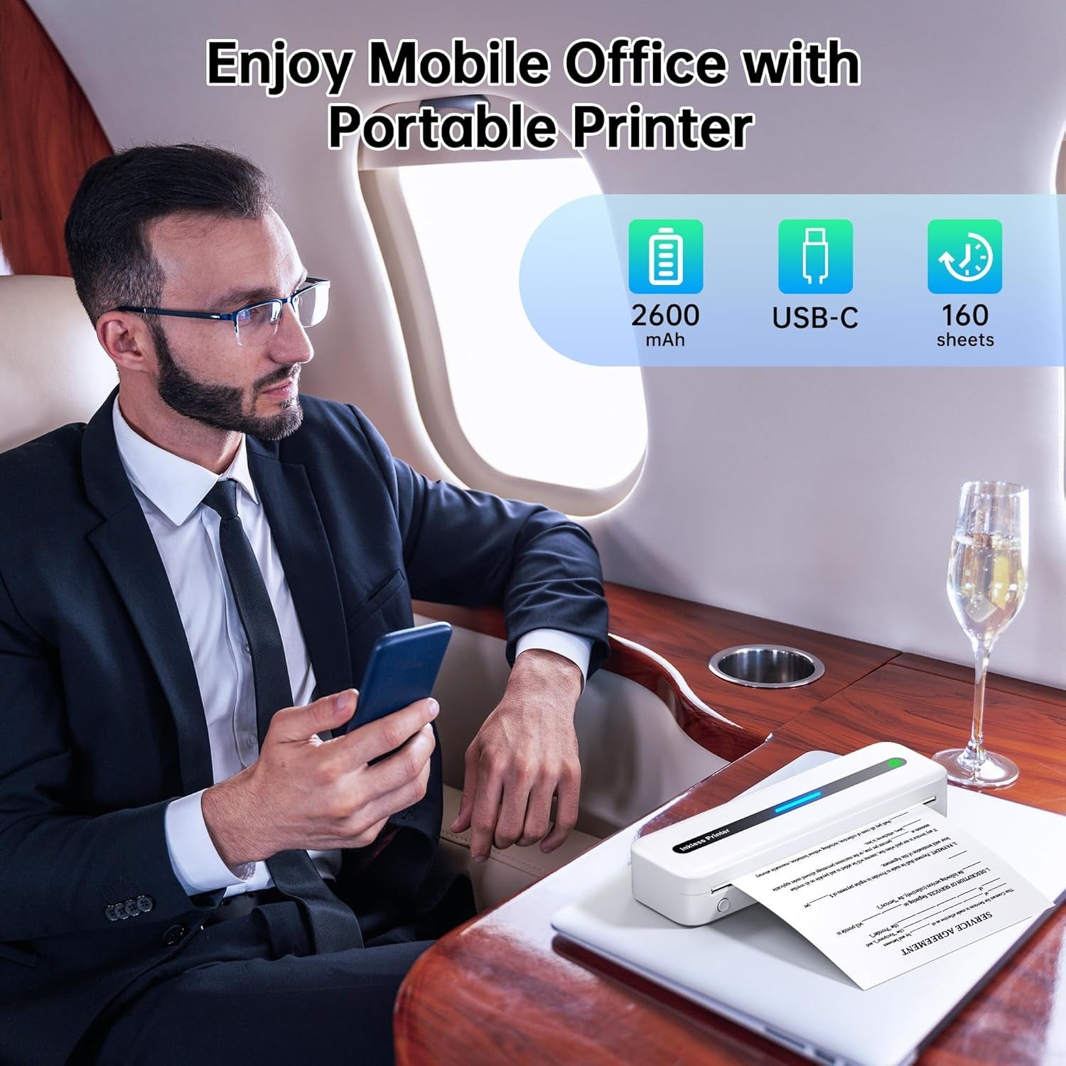 Portable A4 Thermal Printer Wireless Inkless Bluetooth USB