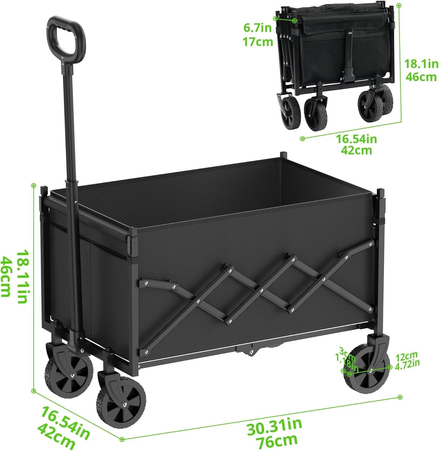 70L Foldable Utility Wagon Cart All-Terrain Wheels Telescopic Handle Black