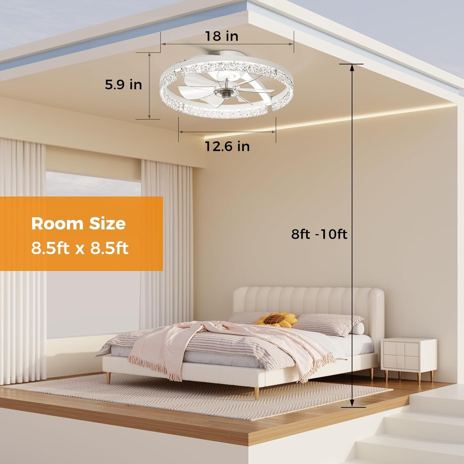 Aphyni 46cm Ceiling Fan with Lights Low Profile LED Dimmable Remote