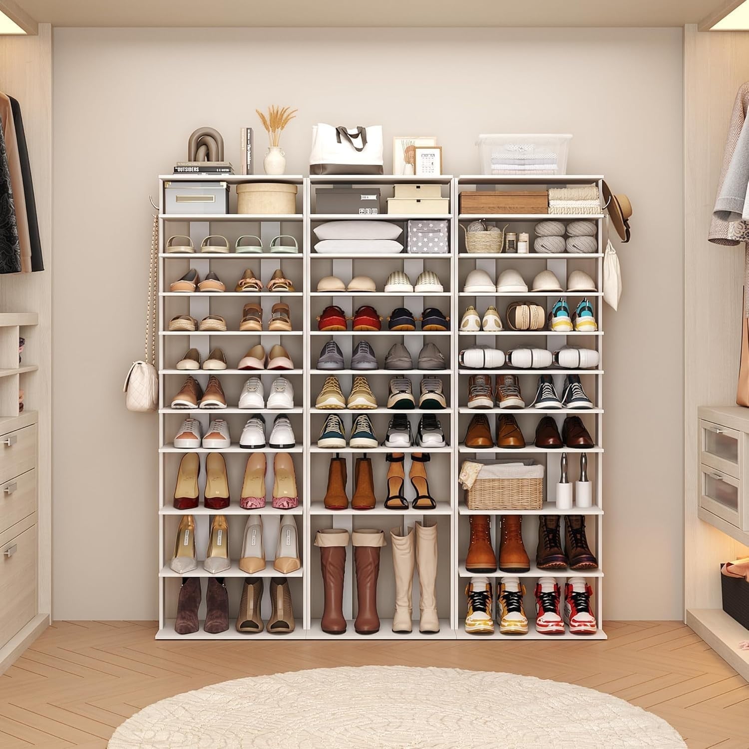 Slim 10-Tier Corner Shoe Rack with Double Rows – Holds 14 Pairs, Space-Saving