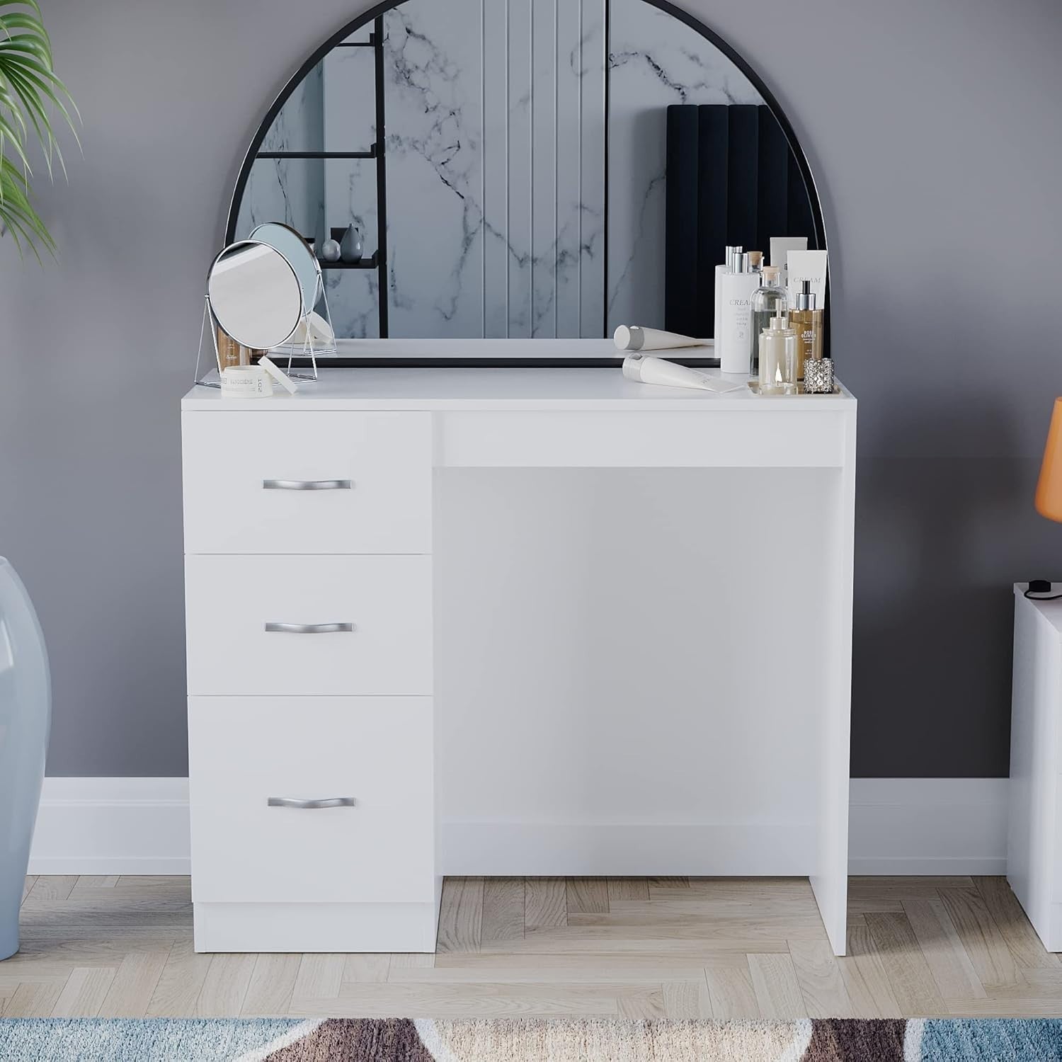 Modern White Dressing Table Desk Vanity 3 Drawers Bedroom Makeup Storage Unit