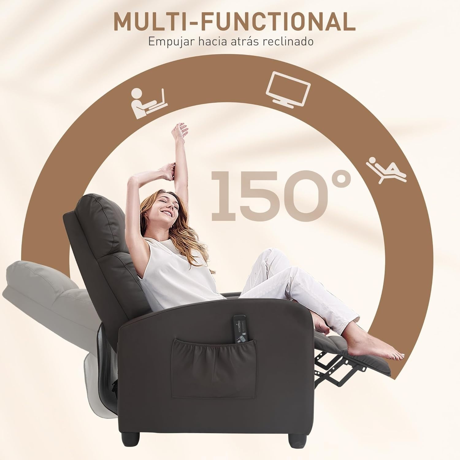 Massage Recliner Chair Faux Leather Push Back Armchair w/ Footrest Brown